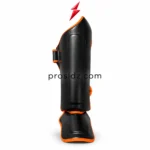 PSI Prosidz Industries Wholesale MMA Shin Guards in black and orange, shown from the front with raised shin and instep padding