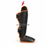 PSI Prosidz Industries Wholesale MMA Shin Guards side view showing curved panels, orange piping and fastening loops