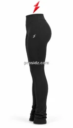 PSI prosidz industries Black Gym Leggings with a wide waistband, white thigh logo and stacked ankles