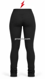 PSI prosidz industries Black Gym Leggings specification image showing the wide waistband, white thigh logo and stitched hems