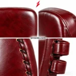 PSI and prosidz industries four-grid burgundy pad close-ups showing surface texture, curved seam, dark lacing, and stitched straps.