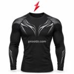 PSI by prosidz industries Compression Shirt Manufacturer back concept showing silver upper-back graphics, shoulder seams, and matching sleeve accents.