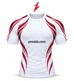 PSI Prosidz Industries compression shirts back view showing burgundy shoulder graphics, a white centre and visible stitching beneath the PSI logo
