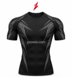 PSI Prosidz Industries compression wears, black back view with matching graphite graphics, silver accents and stitched raglan seams