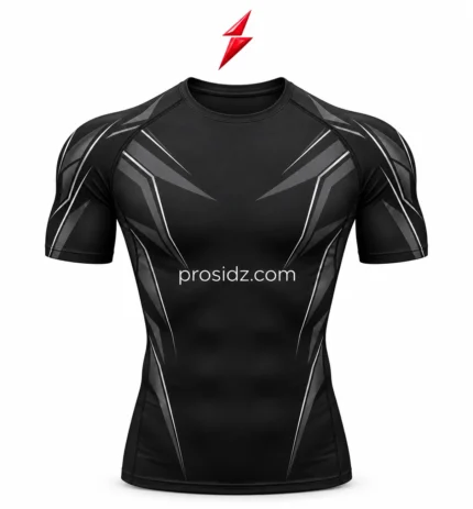 PSI Prosidz Industries compression wears, black back view with matching graphite graphics, silver accents and stitched raglan seams