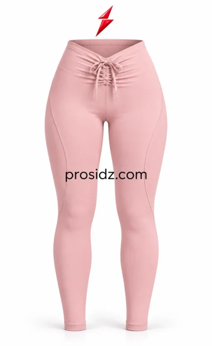 PSI prosidz industries blush pink Crossover Leggings with a ruched tie front, V waistband and tonal contour seams