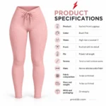 PSI prosidz industries Crossover Leggings specification image showing blush pink fabric, ruched waistband and curved contour seams