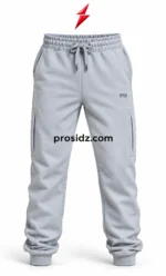 PSI prosidz industries Custom Cargo Joggers four-grid close-ups of drawcord stitching, dark serif PSI lettering, cargo pocket and ribbed cuff.