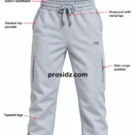 PSI prosidz industries Custom Cargo Joggers illustrated back view with gathered waistband, centre seat seam, side pockets and ribbed cuffs.