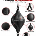 PSI and prosidz industries black Double End Bag side angle with curved stitched panels, a perforated-look section, and a red logo above