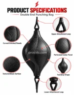 PSI and prosidz industries black Double End Bag side angle with curved stitched panels, a perforated-look section, and a red logo above