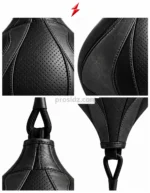 PSI and prosidz industries Double End Bag specification image showing black stitched panels, textured surface, attachment loops, and a red logo above the heading