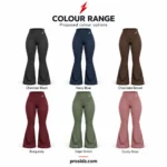 PSI prosidz industries charcoal black Flared Leggings with a wide waistband, white waistband logo and V shaped front seam