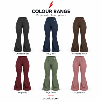 PSI prosidz industries charcoal black Flared Leggings with a wide waistband, white waistband logo and V shaped front seam