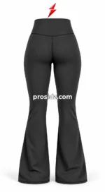 PSI prosidz industries Flared Leggings specification image showing charcoal fabric, tonal seams and a white waistband logo
