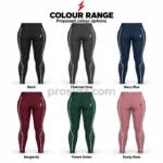 PSI prosidz industries High Waisted Leggings front view in black with silver contour seams, side pockets and a white thigh emblem beneath the red PSI logo.