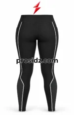 PSI prosidz industries High Waisted Leggings suggested size guide with black leggings, silver seams, waist and hip markers, and an XS to XXL table.