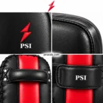 PSI Kickboxing Pads feature image by prosidz industries highlighting the black textured surface, stitched perimeter, rounded profile, and red angular graphics.