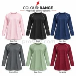 PSI prosidz industries Long Sleeve Workout Top proposed colour range in pink, black, navy, grey, sage and burgundy with white piping.