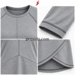PSI and prosidz industries Modest Gym Top grey overlapping front hem with curved stitched edges