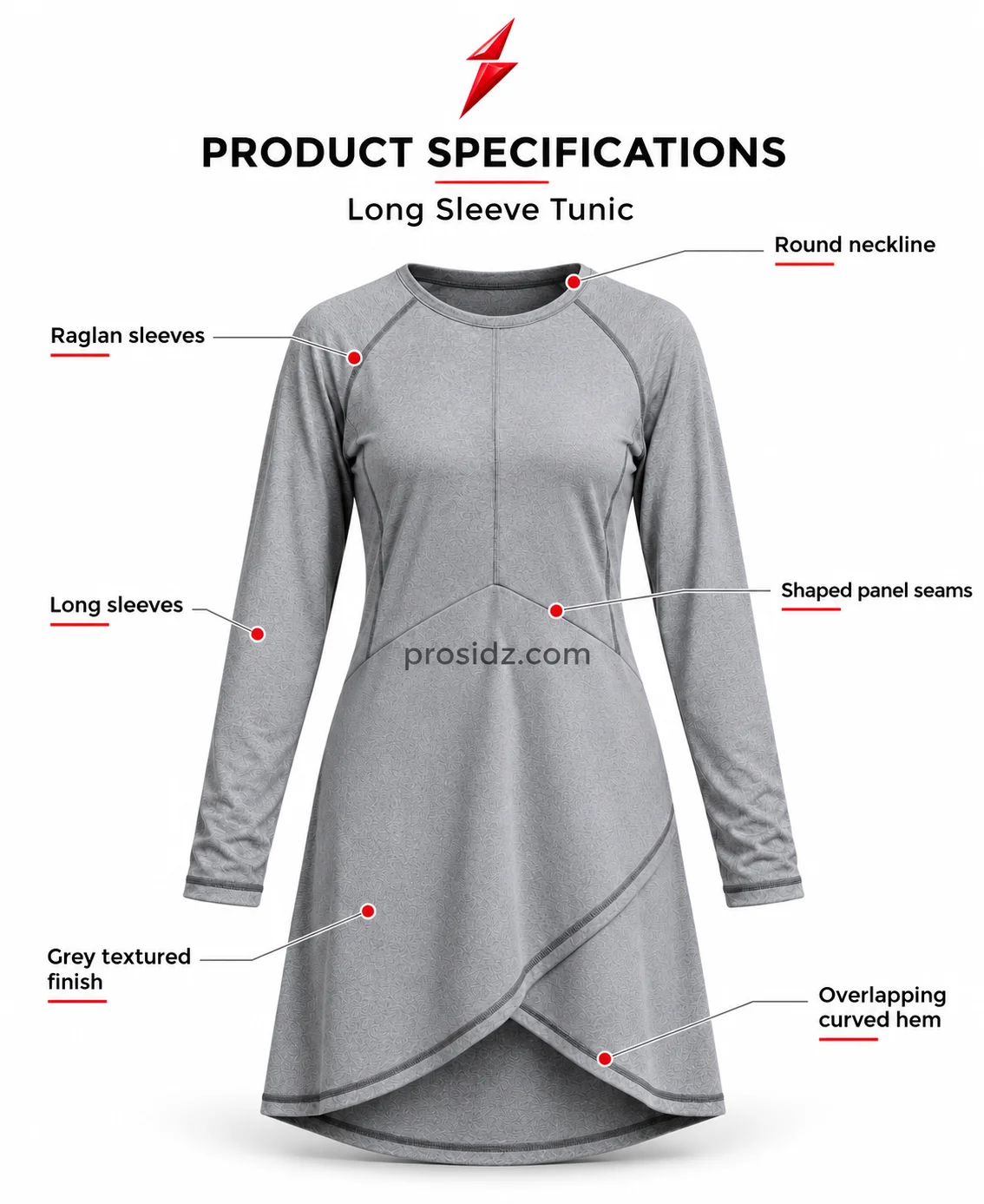 psi-prosidz-industries-modest-gym-top-detail-grid PSI and prosidz industries Modest Gym Top four-grid close-ups of neckline, cuff stitching, panel seams and overlapping hem
