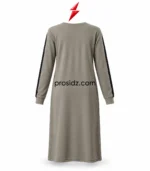 PSI prosidz industries Modest Workout tunic illustrated back view with olive taupe body, black sleeve stripes and top-centred red PSI logo.