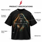 PSI prosidz industries Oversized shirt plain black back view with dropped shoulders, stitched sleeve cuffs, straight hem and red PSI logo above.