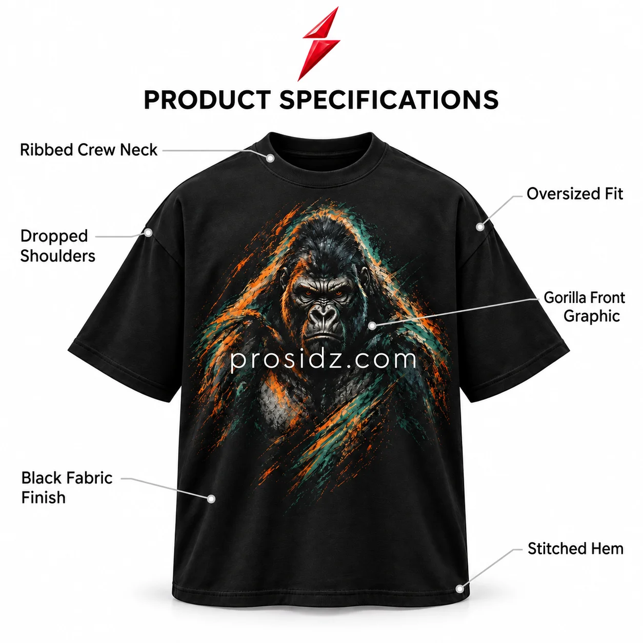 psi-prosidz-industries-oversized-shirt-plain-black-back PSI prosidz industries Oversized shirt plain black back view with dropped shoulders, stitched sleeve cuffs, straight hem and red PSI logo above.
