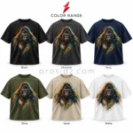 PSI prosidz industries Oversized shirt color concepts in black, charcoal, navy, olive, sand and white, each with gorilla artwork beneath the red PSI logo.