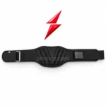 PSI and prosidz industries wholesale weightlifting belts image showing a black contoured belt with V-shaped stitching and silver-tone buckle.